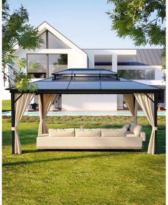 Hardtop Gazebo 12 x16 Feet for All Weather, Double Polycarbonate Sheets Roof, Aluminum Alloy Frame