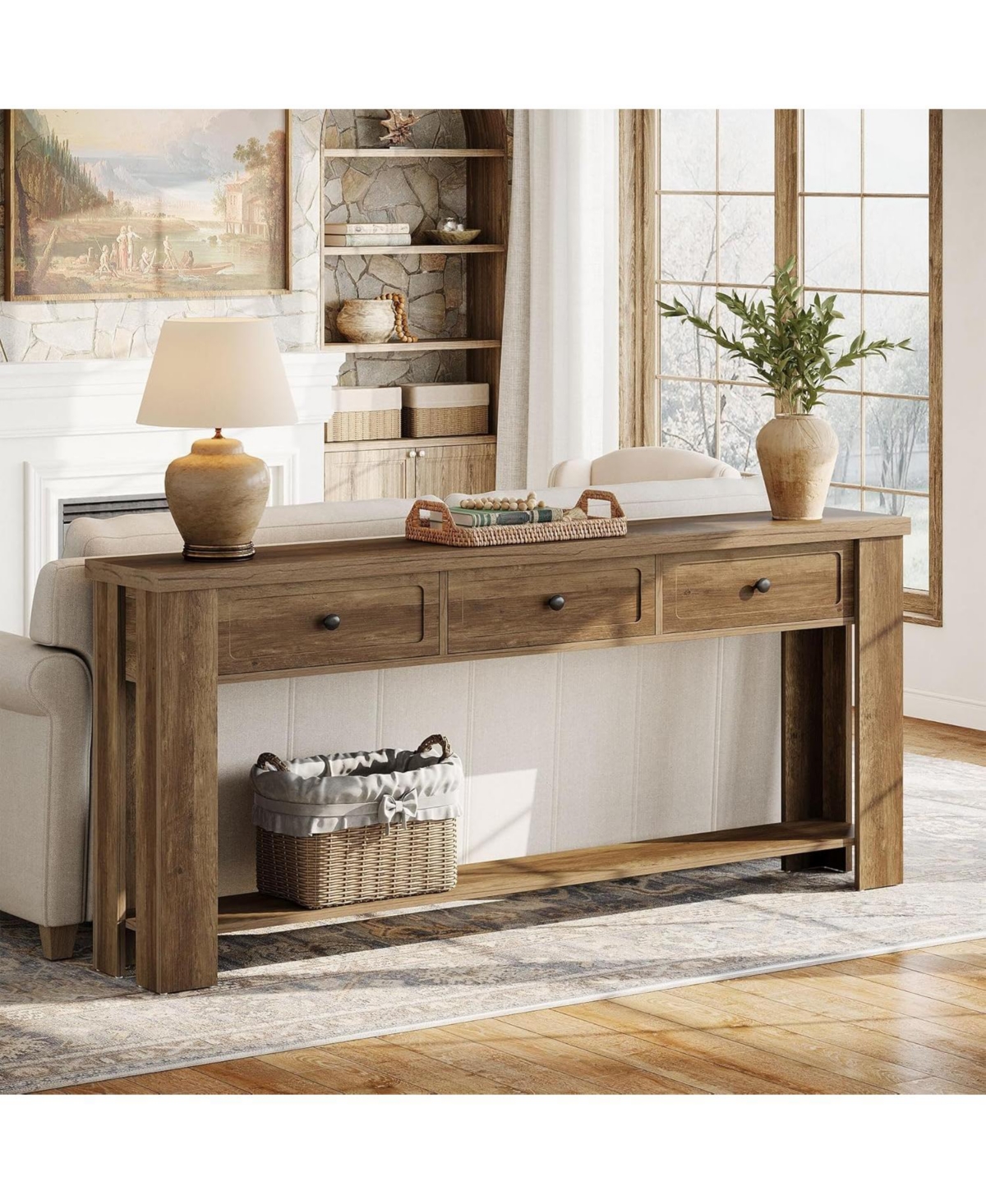 Tribesigns 70.9'' Long Console Table with 3 Drawers, Farmhouse Entryway Table with Storage, Rectangular Narrow Sofa Table Behind the Couch