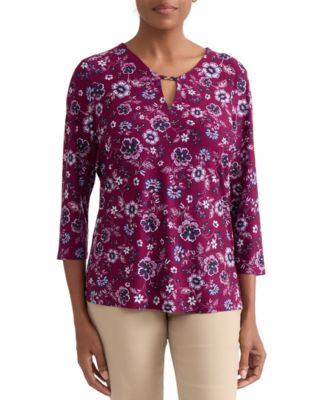 Women's Floral Print Key-Hole Detail Top
