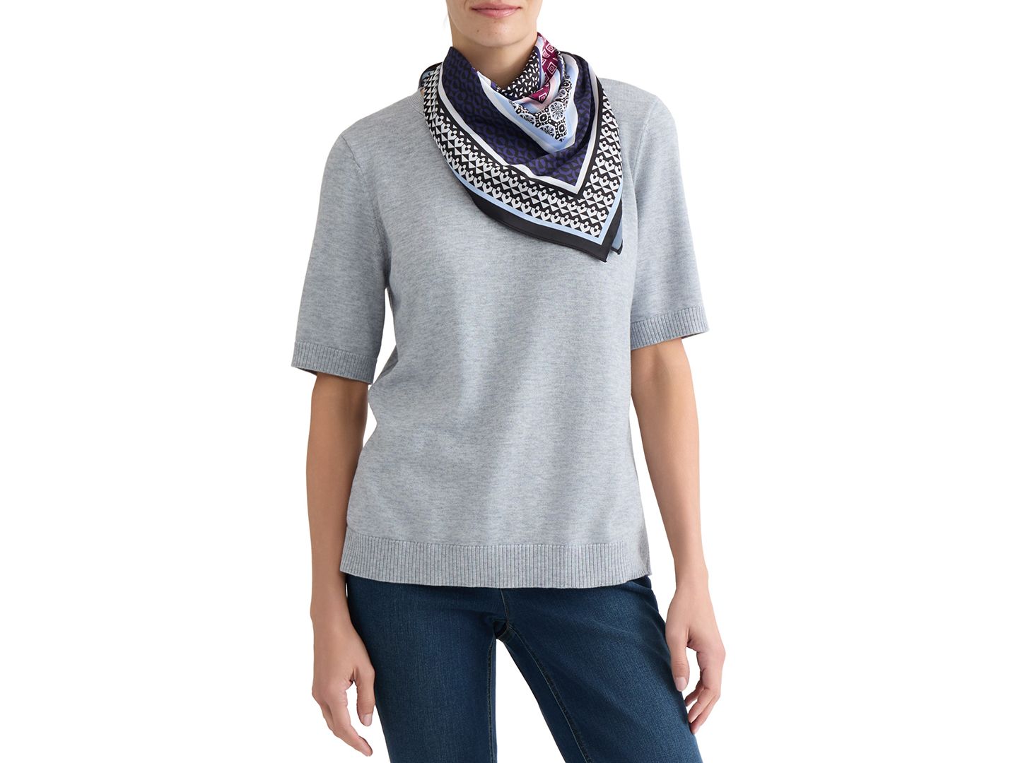 Женская футболка Jones New York Accent Rib Knit Scarf, цвет: Светлый меланжевый серый — фото 1