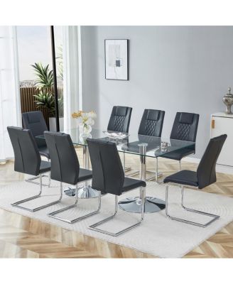 71 inch Tempered Glass Dining Table and 8 PU Leather Chairs Set