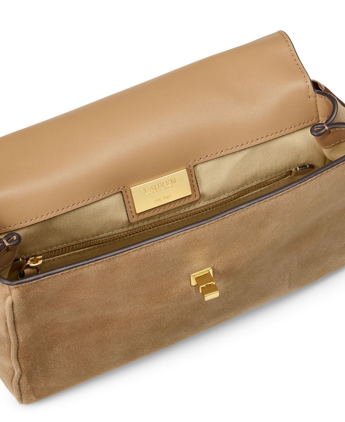Женская сумка Lauren Ralph Lauren Farrah Suede Scarf Trim Small Soft Satchel, цвет: Верблюжий разноцветный — фото 5