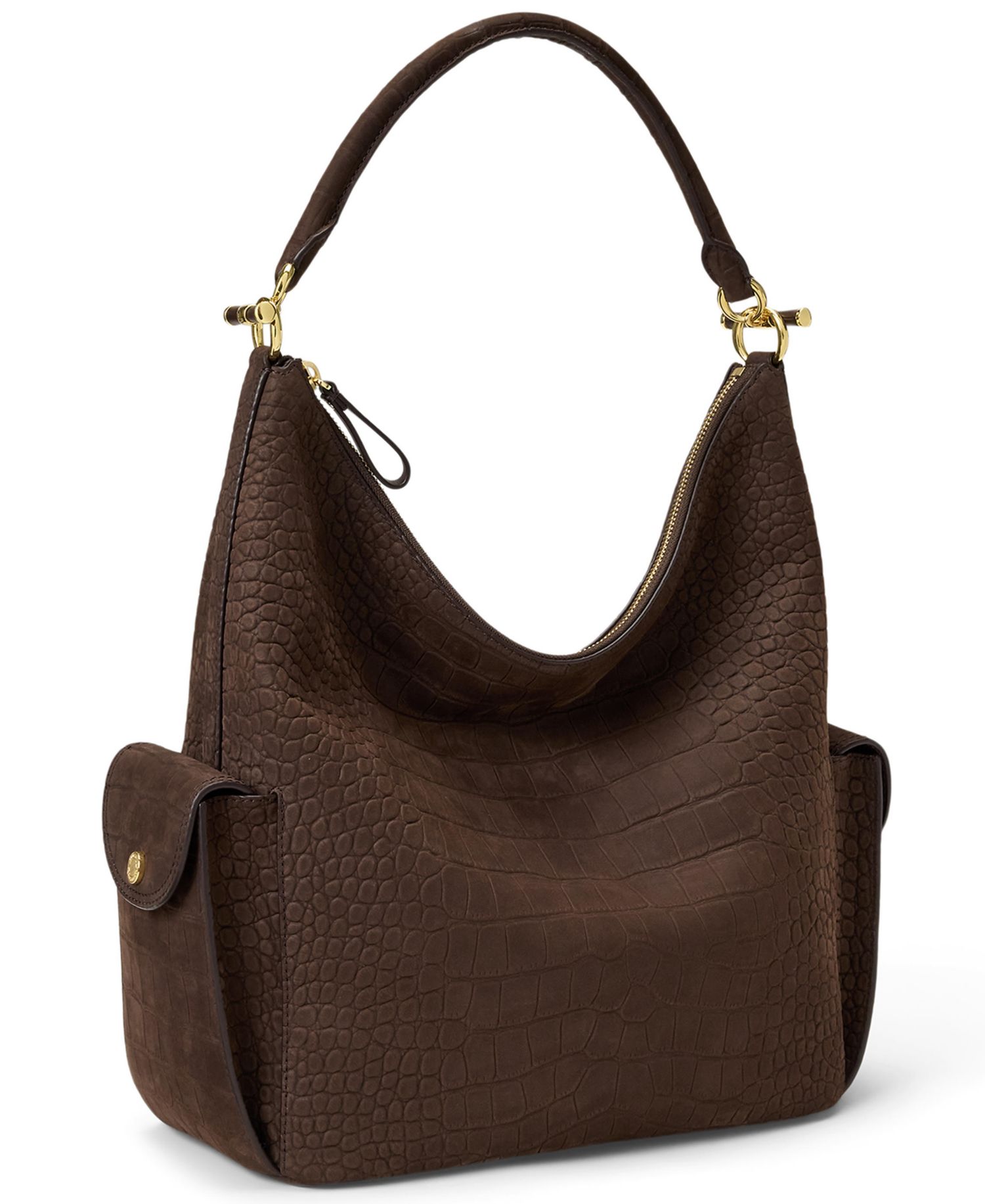 Blaike Suede Croc-Embossed Medium Hobo Bag