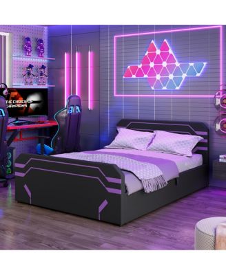 Cyberpunk Hydraulic Storage Gaming Bed with Padded Headboard