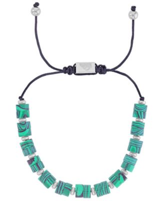Men's Platinum-Plated Steel Malachite Beads Adjustable Bracelet