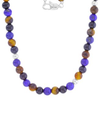 Quiksilver Men's Platinum-Plated Steel Onyx Lapis Tiger Eye Necklace - Platinum/Multi