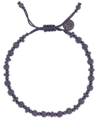 Men's Black-Plated Steel Volcanic Stone Adjustable Bracelet