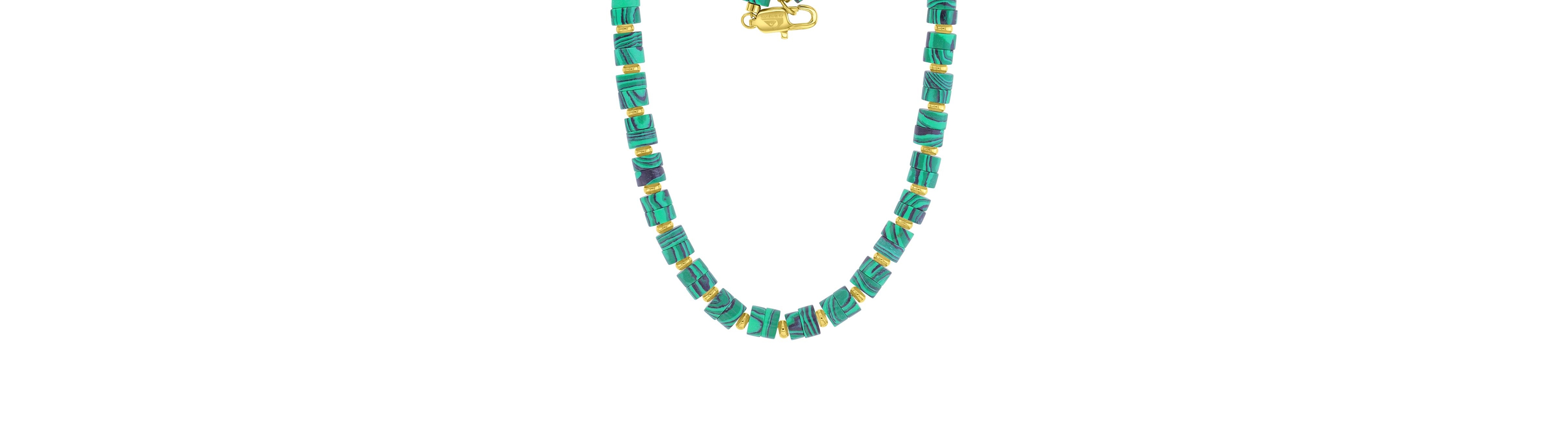 Quiksilver Men's 18k Gold-Plated Steel Yellow Malachite Polished Plate Beads Necklace