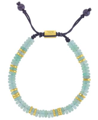 Men's 18k Gold-Plated Steel Yellow Slider Onyx Green Aventurine Adjustable Bracelet
