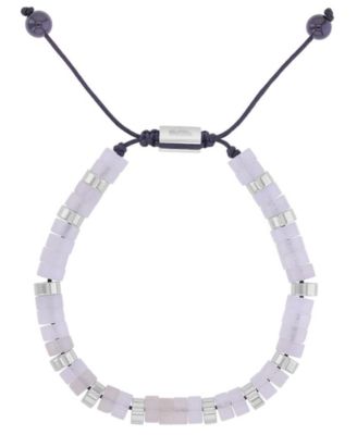 Men's Platinum-Plated Steel White Onyx Adjustable Slider Bracelet