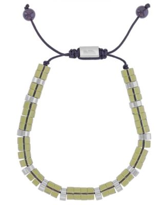 Quiksilver Men's Platinum-Plated Steel Onyx Brown Jade Adjustable Slider Bracelet - Platinum/Olive