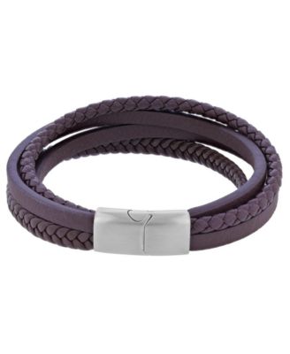 Quiksilver Men's Platinum-Plated Cylinder Lock Four-Layer Bracelet - Platinum/Brown