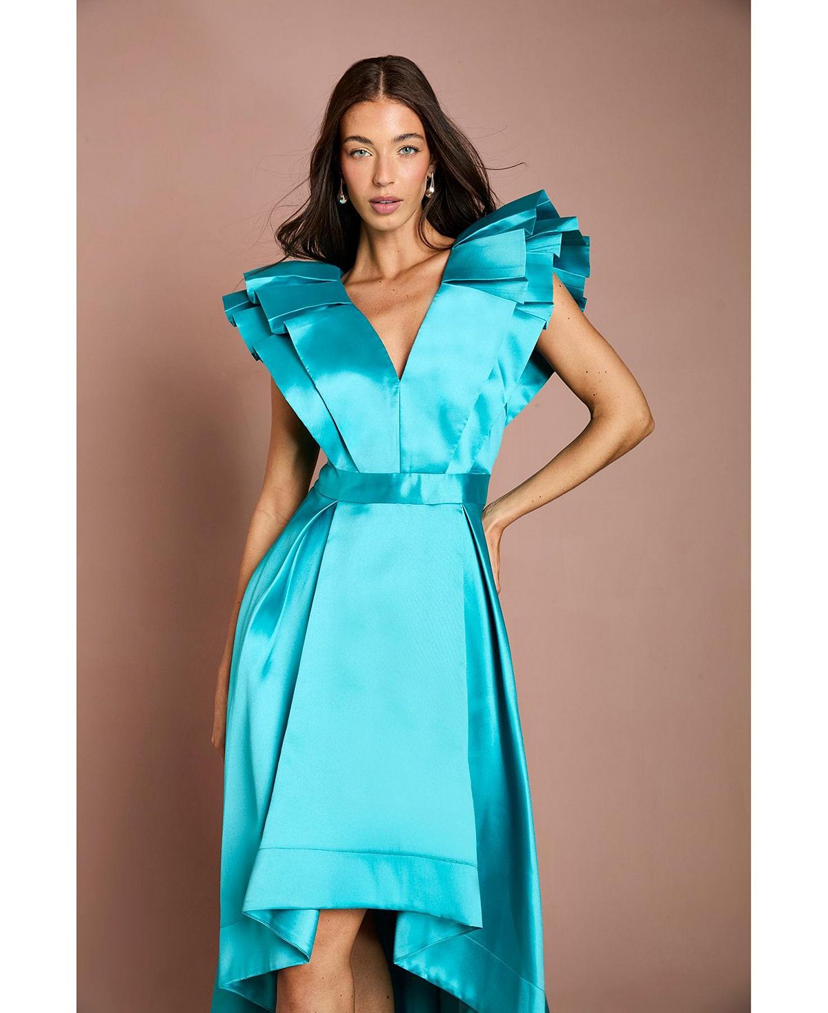 Coast Women's V-Neck High Low Midi Dress view 2 — MAYCSS fashion products