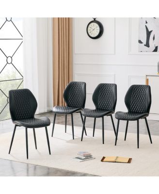  Set of 4 Modern Diamond-Quilted PU Dining Chairs with Metal Legs