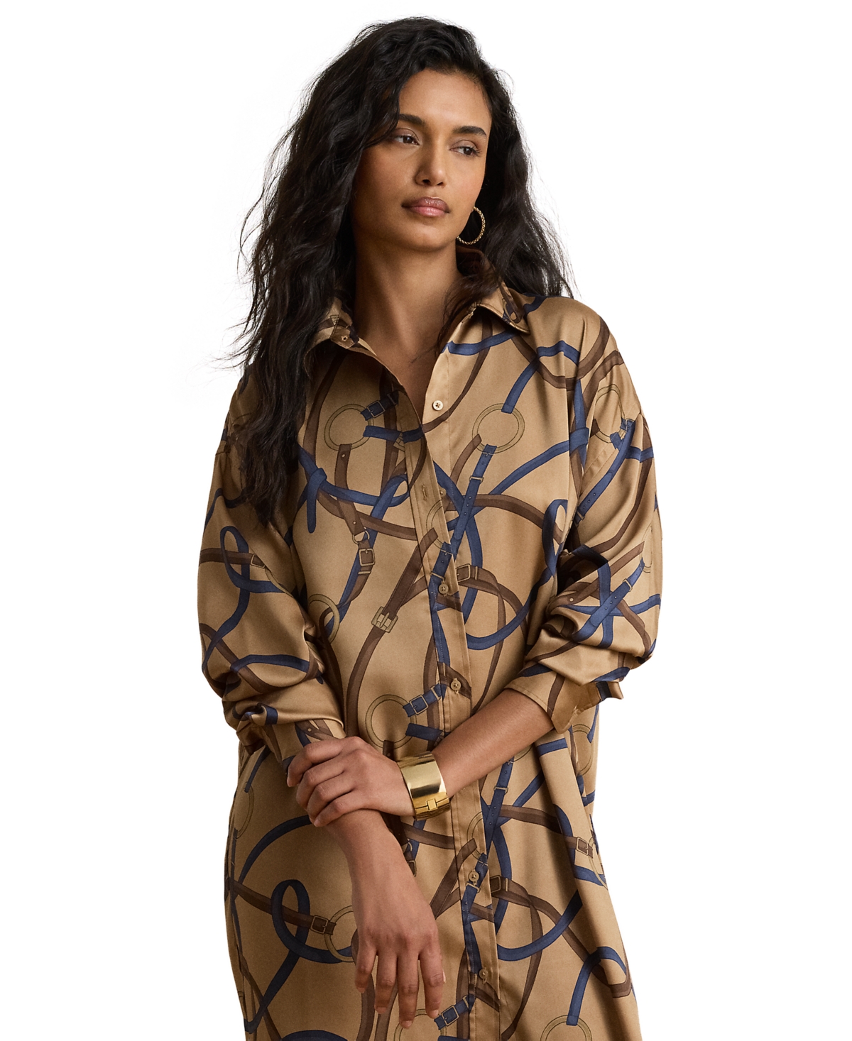 Lauren Ralph Petite Belting-Print Twill Midi Shirt Dress