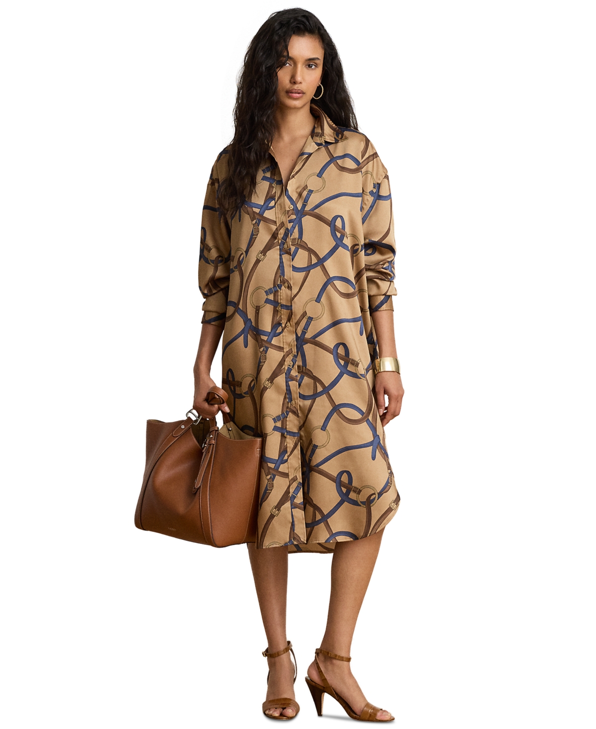Lauren Ralph Petite Belting-Print Twill Midi Shirt Dress