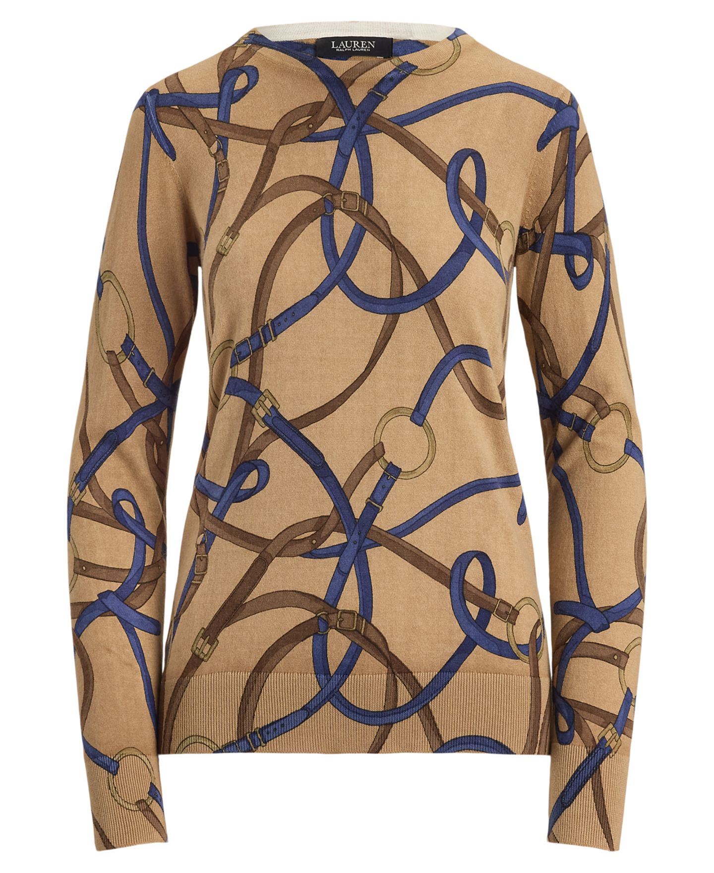 Женский свитер Lauren Ralph Lauren Petite Belting-Print Cotton-Modal, цвет: Верблюжий разноцветный — фото 5