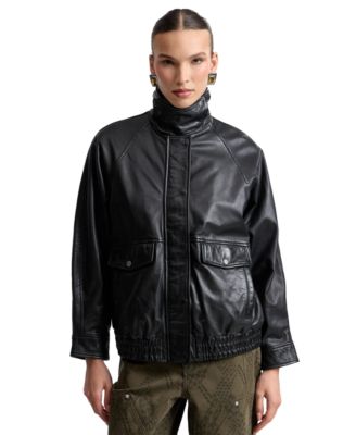 Women's Leather Bomber Coat