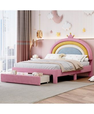  Rainbow Velvet Upholstered Platform Bed with Storage Drawer
