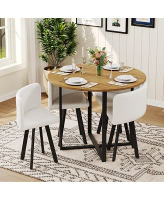 5-Piece Round Dining Table Set with PU Leather Chairs
