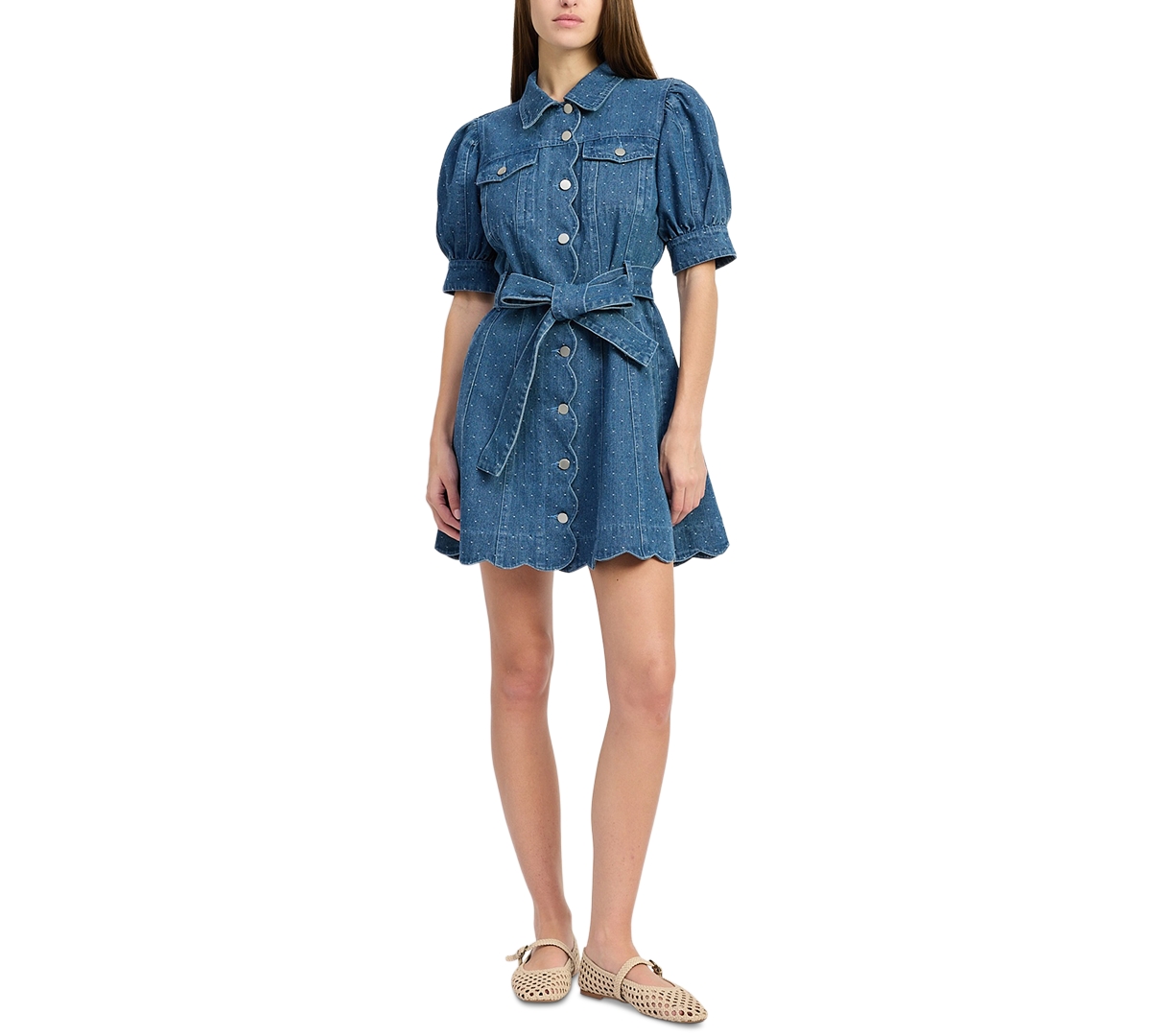 En Saison Women’s Heidi Collared Denim Mini Dress – Medium Wash Denim