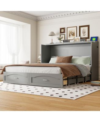 Queen Size Murphy Bed with Drawer USB Ports and Pulley Design