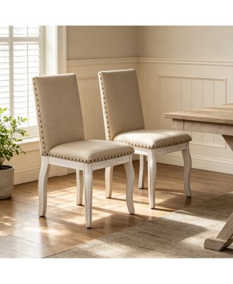  Set of 2 Upholstered Wood Dining Chairs with Nailhead Trim