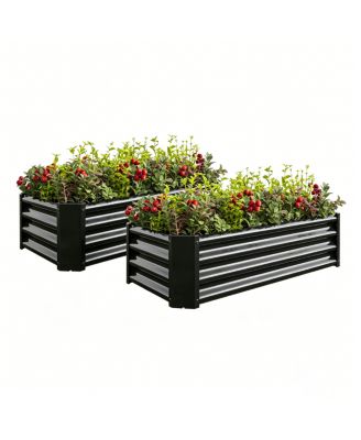 2-Pieces 4x2x1ft Metal Raised Garden Bed for Flowers and Vegetables