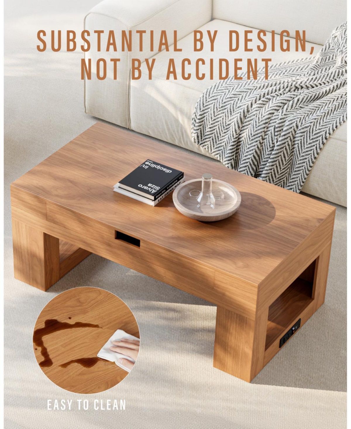 Sugift Lift Top Coffee Table with Puzzle Tray, Modern Wood Center Table with Hidden Storage and Charging Station for Living Room