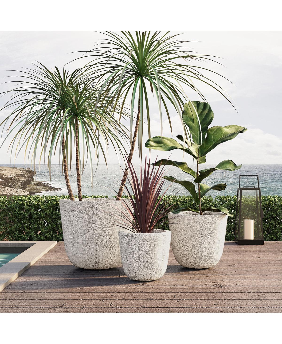 Streamdale Furniture 3-Piece Lightweight Mgo Round Crackle Stone Planter Set with Drainage