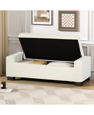 50'' Textured Fabric Rectangular Ottoman Bench with Hidden Storage