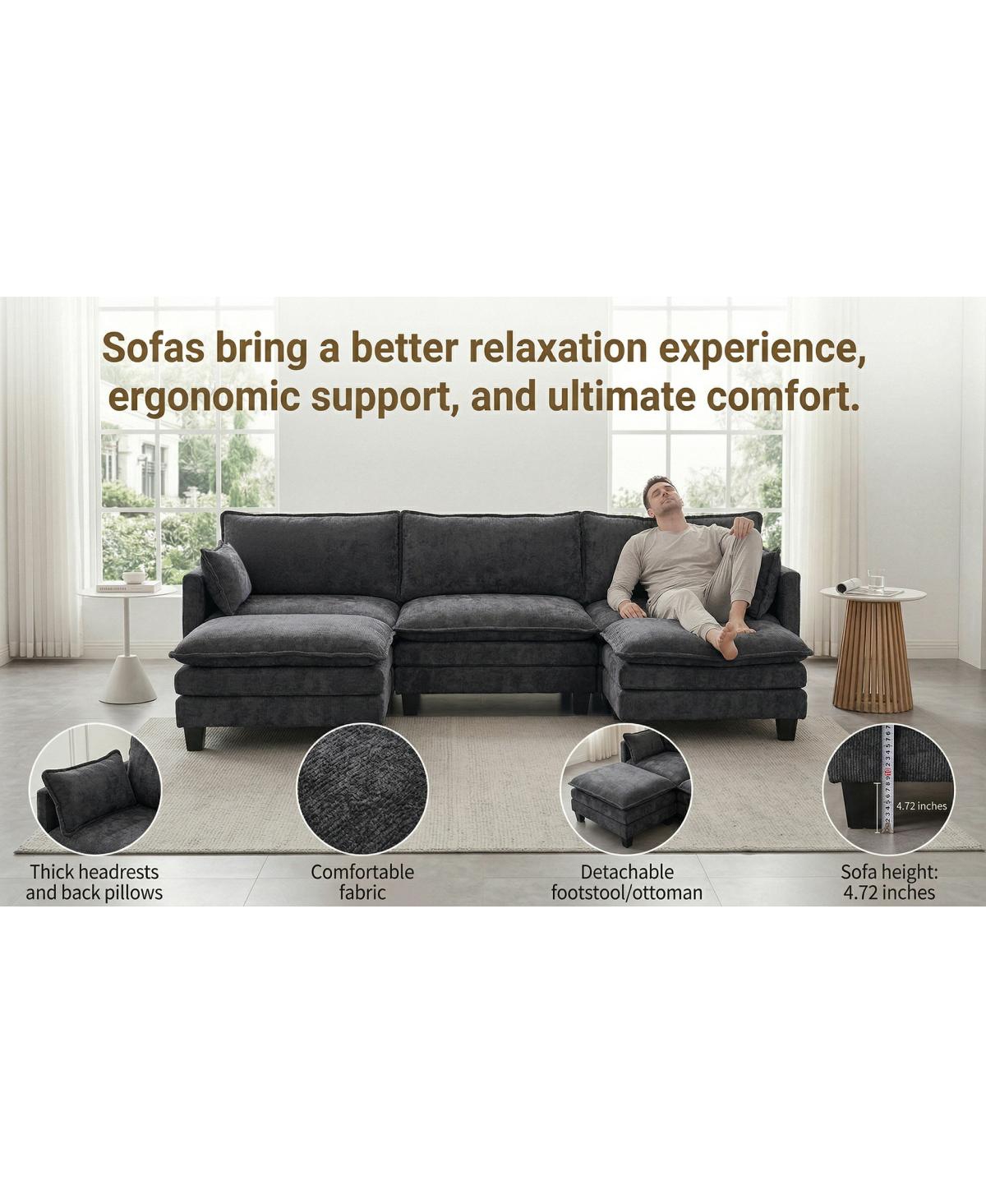 Streamdale Furniture Rectangular Chenille Padded Ottoman Footstool
