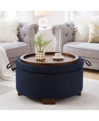 Round Boucle Storage Ottoman with Reversible Lid
