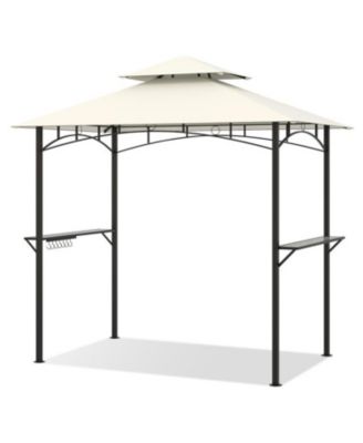 Outdoor Double-Tiered Grill Gazebo Canopy with 2 Shelves and 7 Hooks