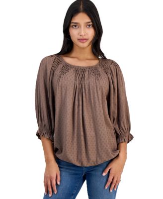 Petite Scoop Neck Elbow-Sleeve Blouse