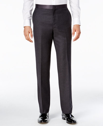 Ryan Seacrest Distinction Men's Modern Fit Gray Flannel Tuxedo Pants, Only at Macy's