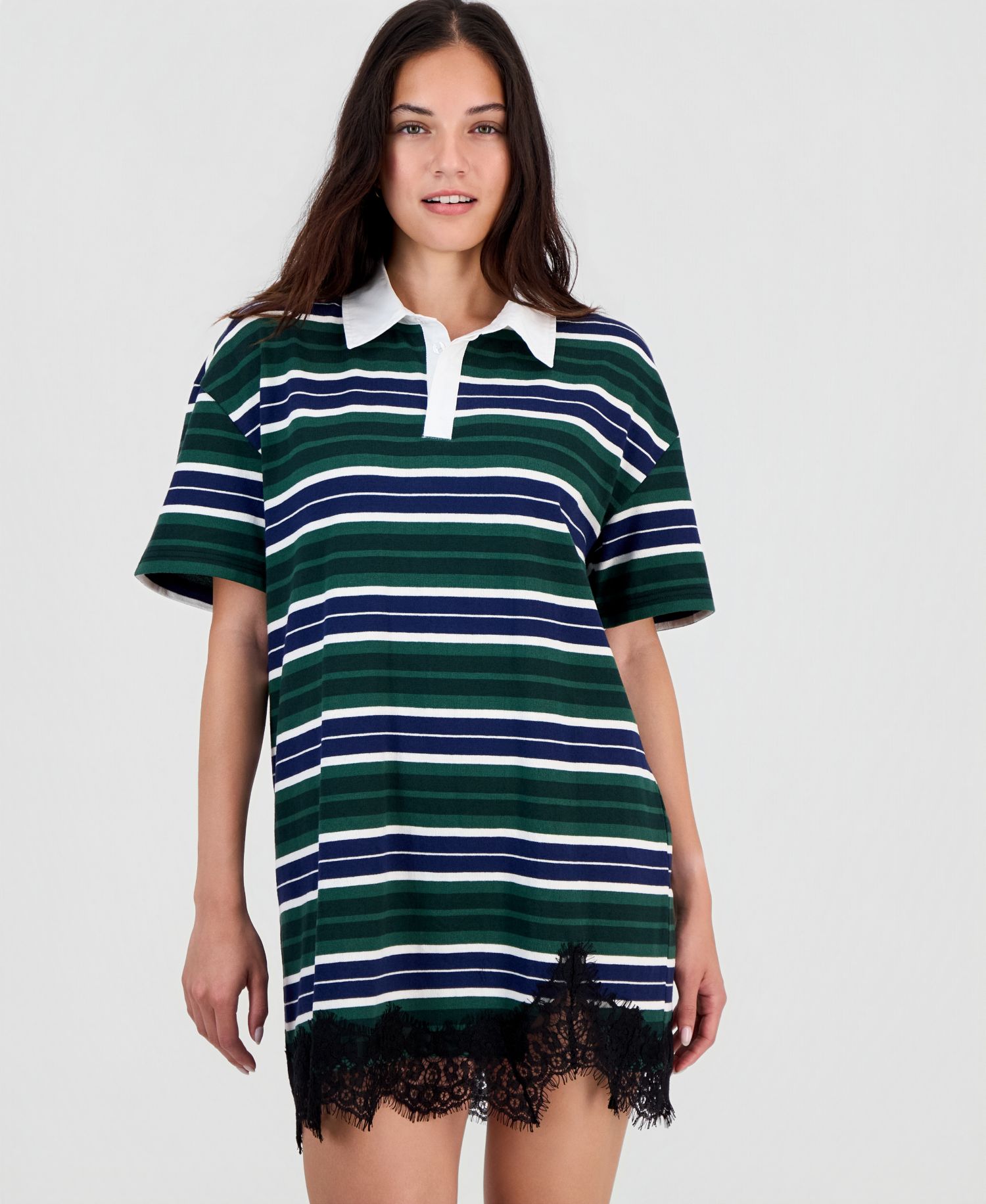 Women's Short-Sleeve Lace-Trim Rugby Dress