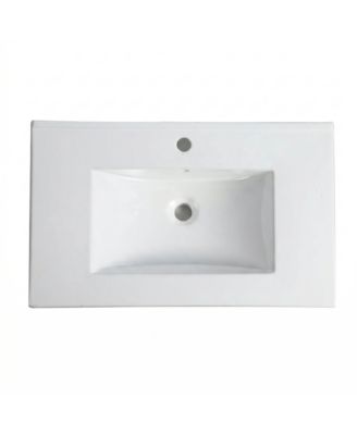 Ceramic Bathroom Vanity Sink Top with Single Hole, Drop in Bathroom Vessel Sink Bowl Rectangle for Bathroom