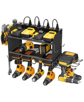 Power Tool Organizer Wall Mount Charging Station Drill Holder Metal Rack Strip Cord