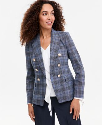 Women's Plaid Double-Breasted Blazer