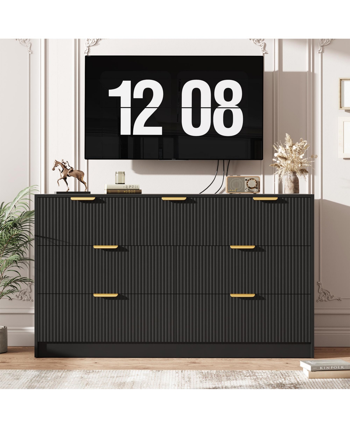 gaomon Fluted Drawers Dresser For Bedroom, Wide Modern Chest of with Metal Handles, Living Room, Entryway
