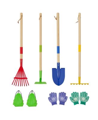 Garden Tool Set Shovel Rake Hoe Gloves Storage Bags Wooden Yard Care Kit