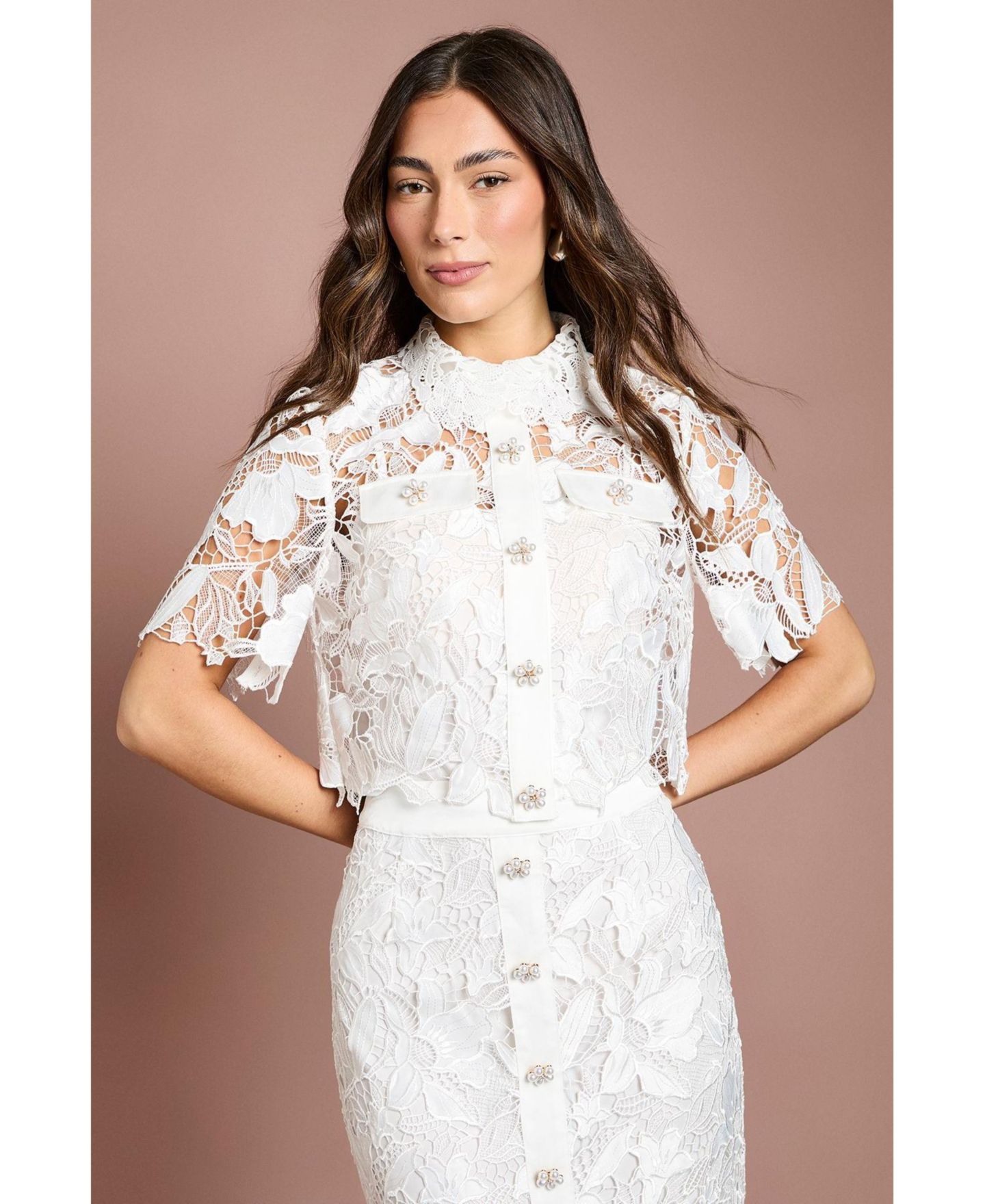 Женская рубашка Coast Lace Detail Short Sleeve Collared, цвет: Слоновая кость — фото 4