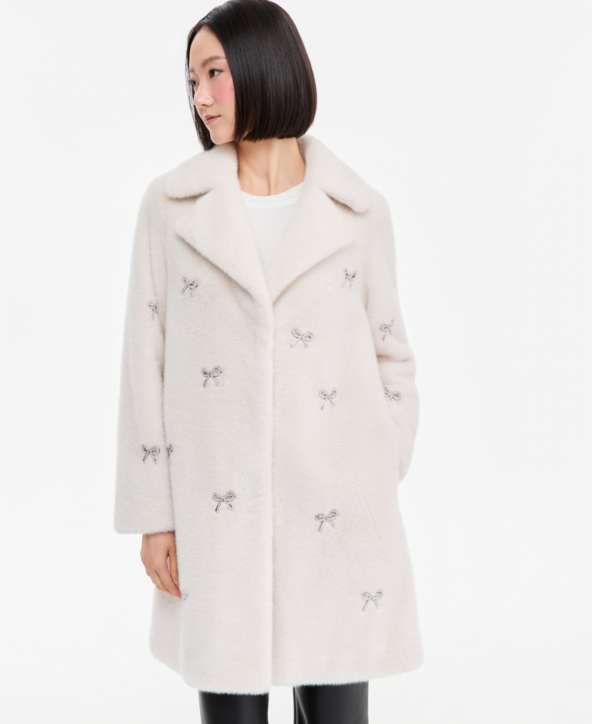 Cece Women's Faux-Fur Bow-Embellished Coat, Created for Macy's