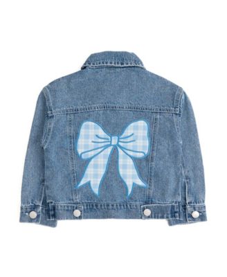 Little Girls Blue Plaid Bow Patch Denim Jacket