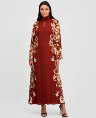 Women's Analeia Mock-Neck A-Line Long-Sleeve Silk-Blend Maxi Dress