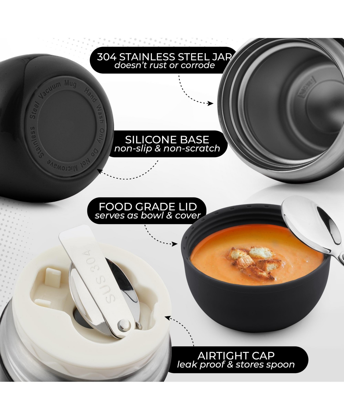 16oz Stainless Steel Vacuum Insulated Food Jar for Hot Foods and Soups
