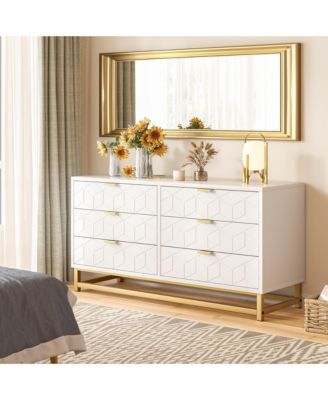 6 Drawer Dresser with Wide Storage, Dresser Chest Organizer with Metal Legs, Modern Dressers & chests of Drawers