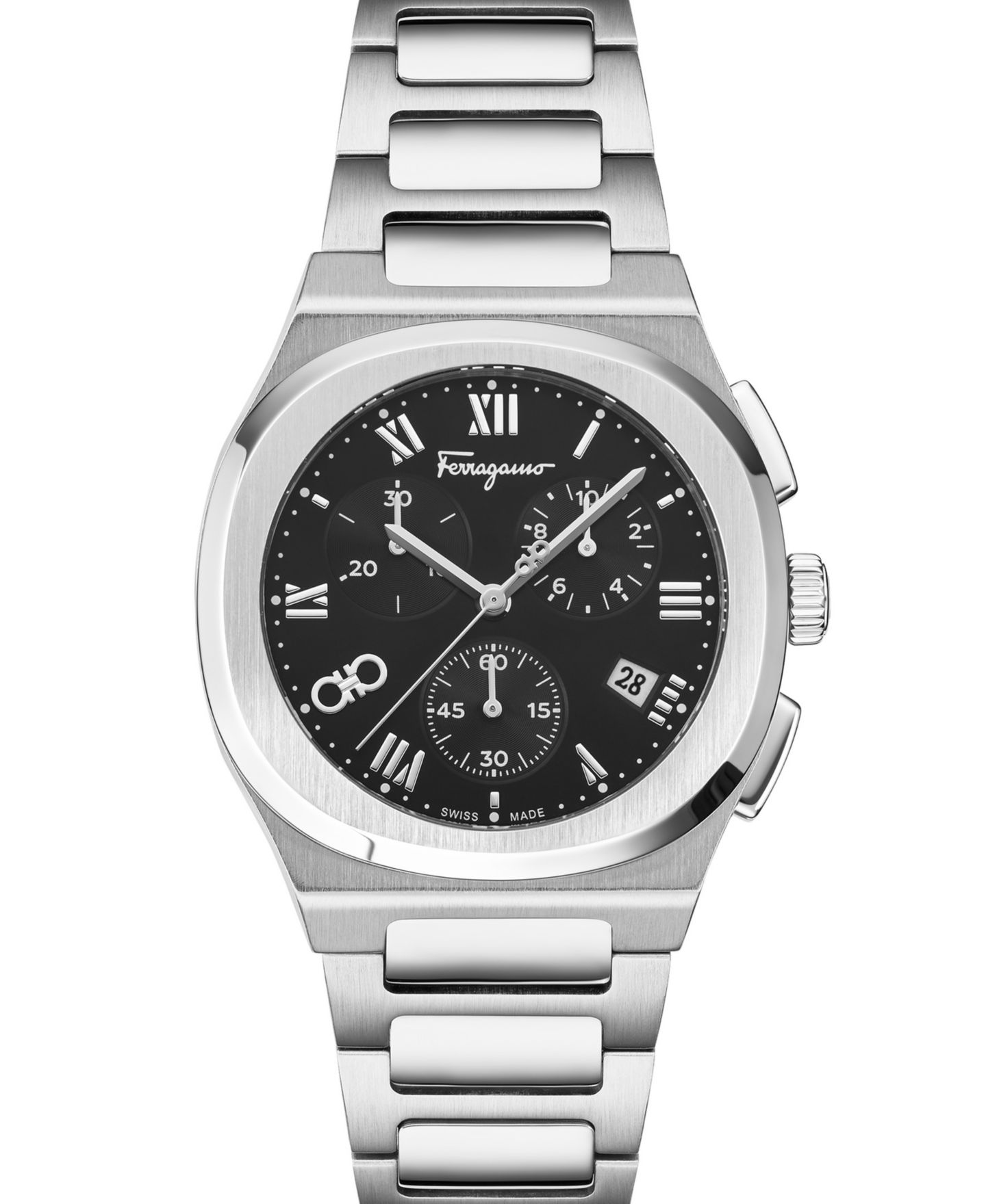 Мужские часы Ferragamo Elliptical Silver Stainless Steel Bracelet Watch 38mm — фото 1