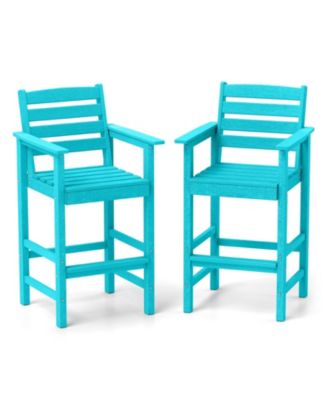 Set of 2 Patio HDPE Adirondack Bar Chairs with Wide Armrests and Footrest